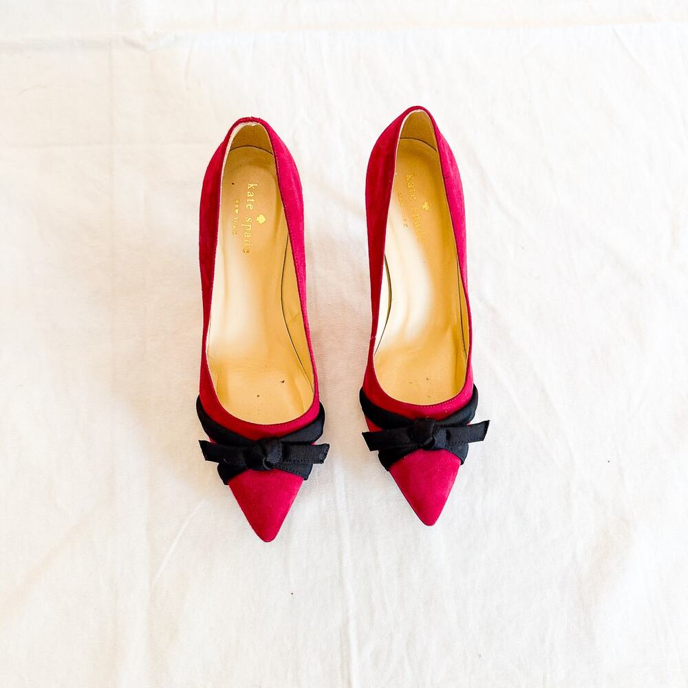 Kate Spade Bow Accent Kitten Heel Red Size 8 Italy